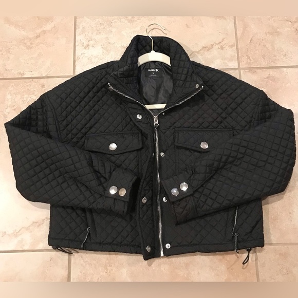 Hurley Jackets & Blazers - *Hurley* Black Womens Quilted Full Zip/Button Up Puffy Cropped Jacket- Large
